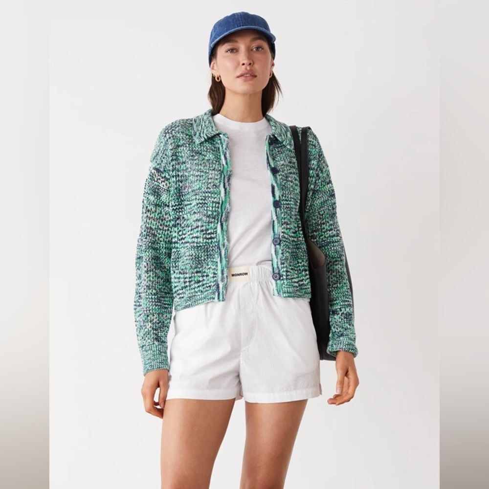 Monrow Space dye crochet  green multicolor cardigan size small